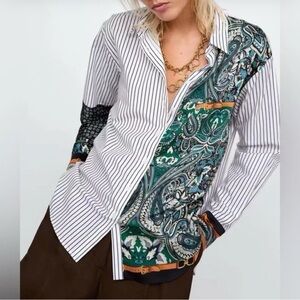 Zara Striped  and Paisley Button-Up Shirt size xsmall
